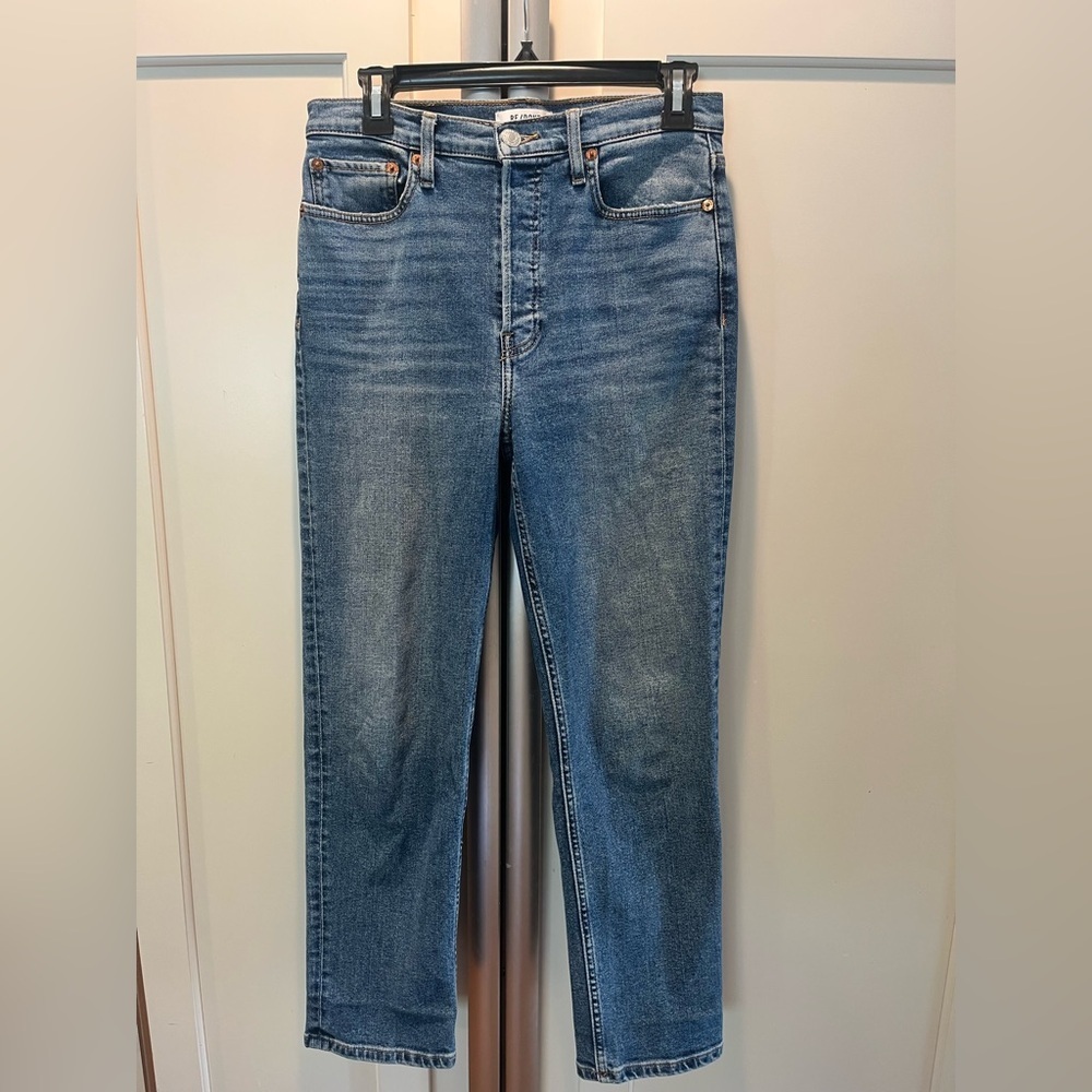 Re/Done 70s Stove Pipe High-Rise Straight Leg‎ Jeans in Western Blue Size 28 - Picture 8 of 11